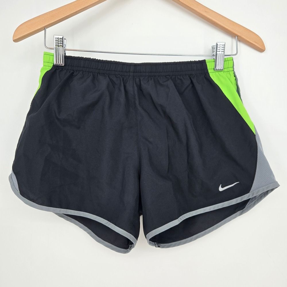 Nike Running Dri-Fit Womens S Black/Green Shorts Built in Brief Workout Exercise